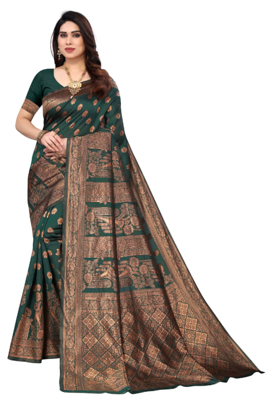 Aadvika Banarasi Silk Printed Saree With Unstitched Blouse Piece ( Green ) Aadvika Banarasi Silk Printed Saree With Unstitched Blouse Piece ( Green )