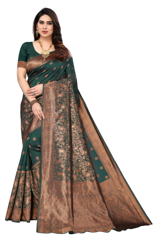 Aadvika Banarasi Silk Printed Saree With Unstitched Blouse Piece ( Green )     			Aadvika Banarasi Silk Printed Saree With Unstitched Blouse Piece ( Green )