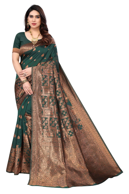 Aadvika Banarasi Silk Printed Saree With Unstitched Blouse Piece ( Green ) Aadvika Banarasi Silk Printed Saree With Unstitched Blouse Piece ( Green )