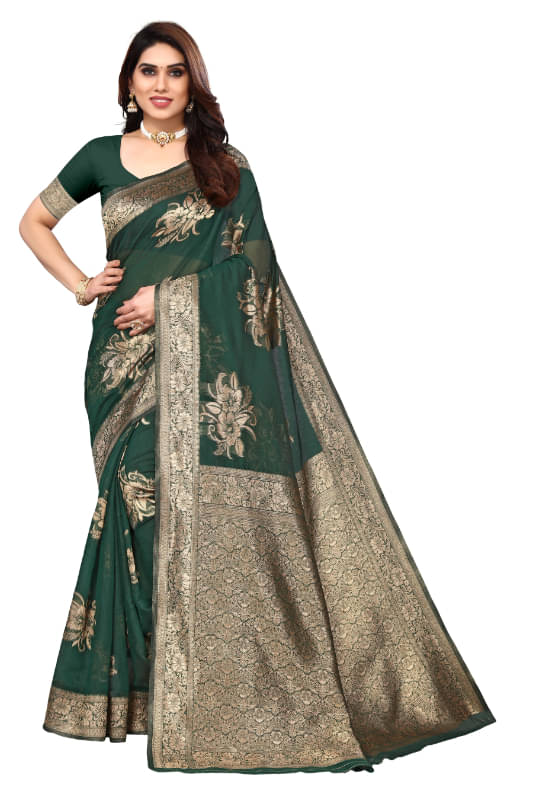 Aadvika Banarasi Silk Printed Saree With Unstitched Blouse Piece ( Green ) Aadvika Banarasi Silk Printed Saree With Unstitched Blouse Piece ( Green )