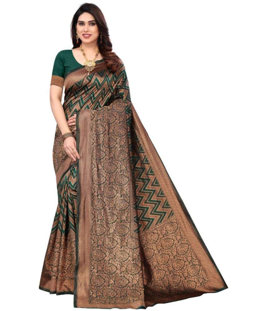 Aadvika Banarasi Silk Printed Saree With Unstitched Blouse Piece ( Green ) Aadvika Banarasi Silk Printed Saree With Unstitched Blouse Piece ( Green )
