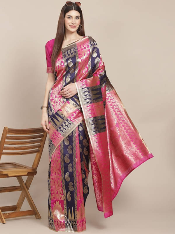     			Aadvika Banarasi Silk Printed Saree With Unstitched Blouse Piece ( Pink )