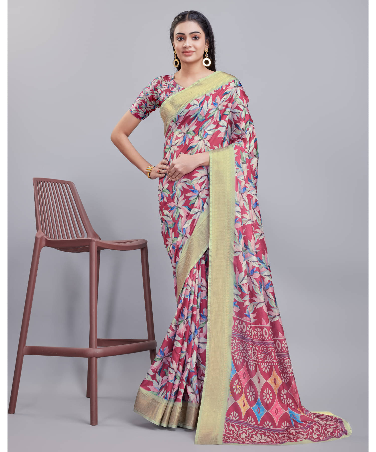     			Aadvika Cotton Printed Saree With Unstitched Blouse Piece ( Multicolour )