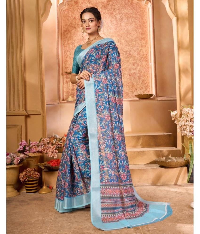     			Aadvika Linen Printed Saree With Unstitched Blouse Piece ( Multicolour )