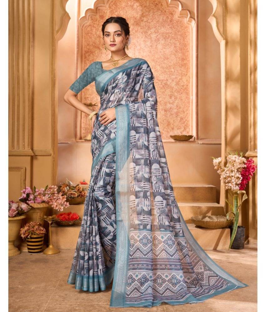     			Aadvika Linen Printed Saree With Unstitched Blouse Piece ( Multicolour )
