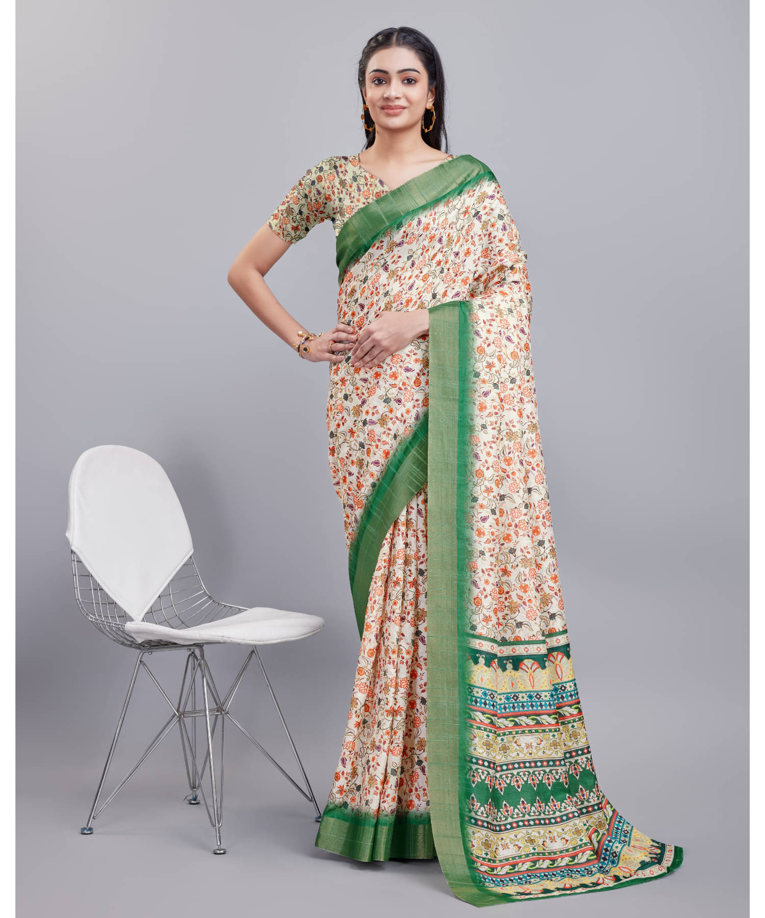 Aadvika Satin Printed Saree With Unstitched Blouse Piece ( Multicolour ) Aadvika Satin Printed Saree With Unstitched Blouse Piece ( Multicolour )