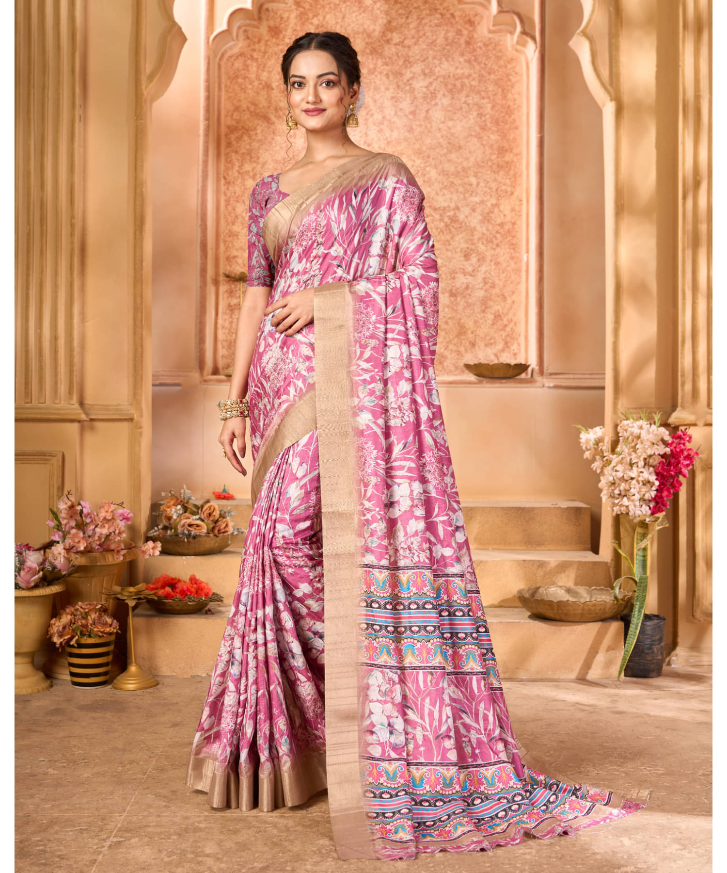     			Aadvika Satin Printed Saree With Unstitched Blouse Piece ( Purple )