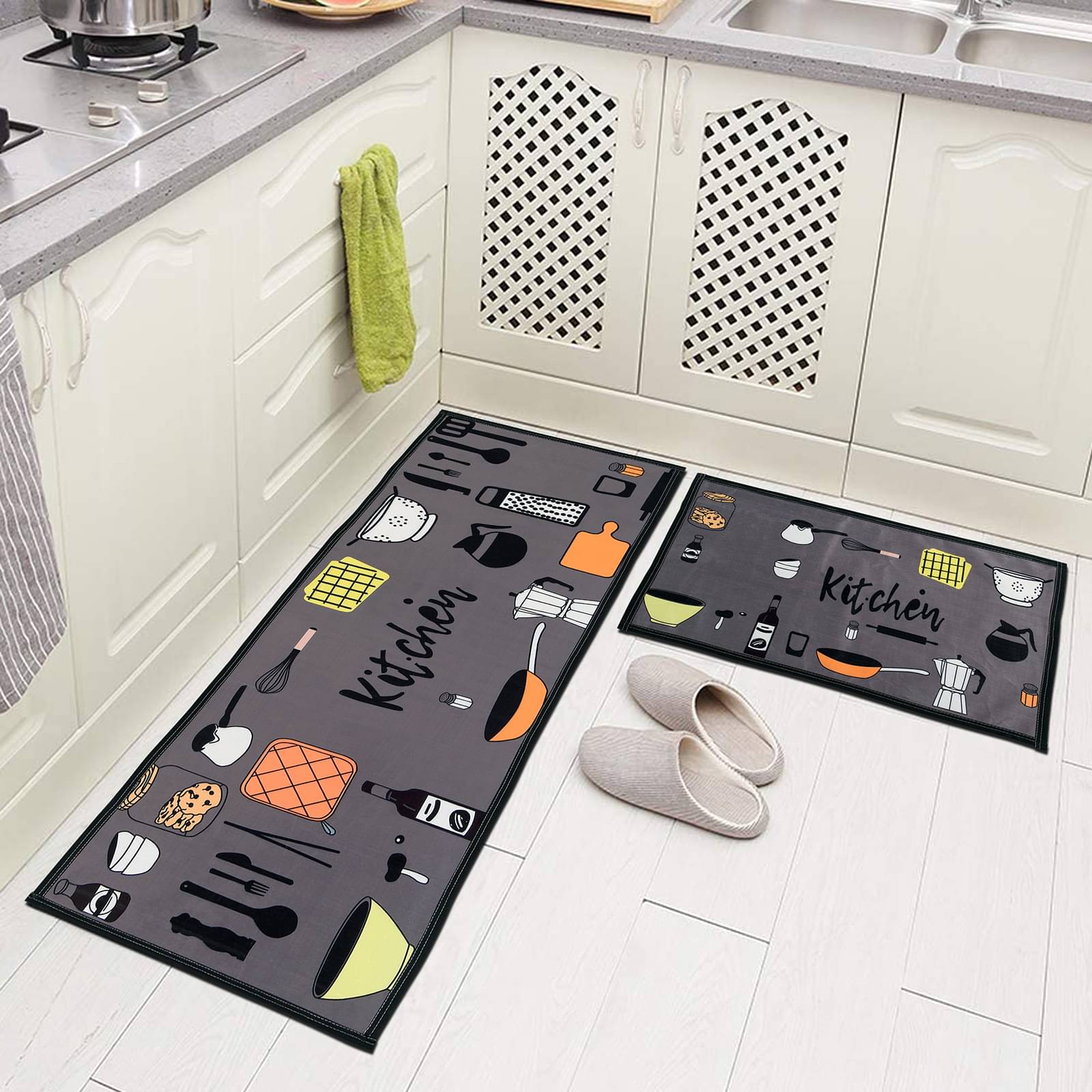     			Aazeem Gray Polyester Rectangular Floor Mat ( Pack of 1 )