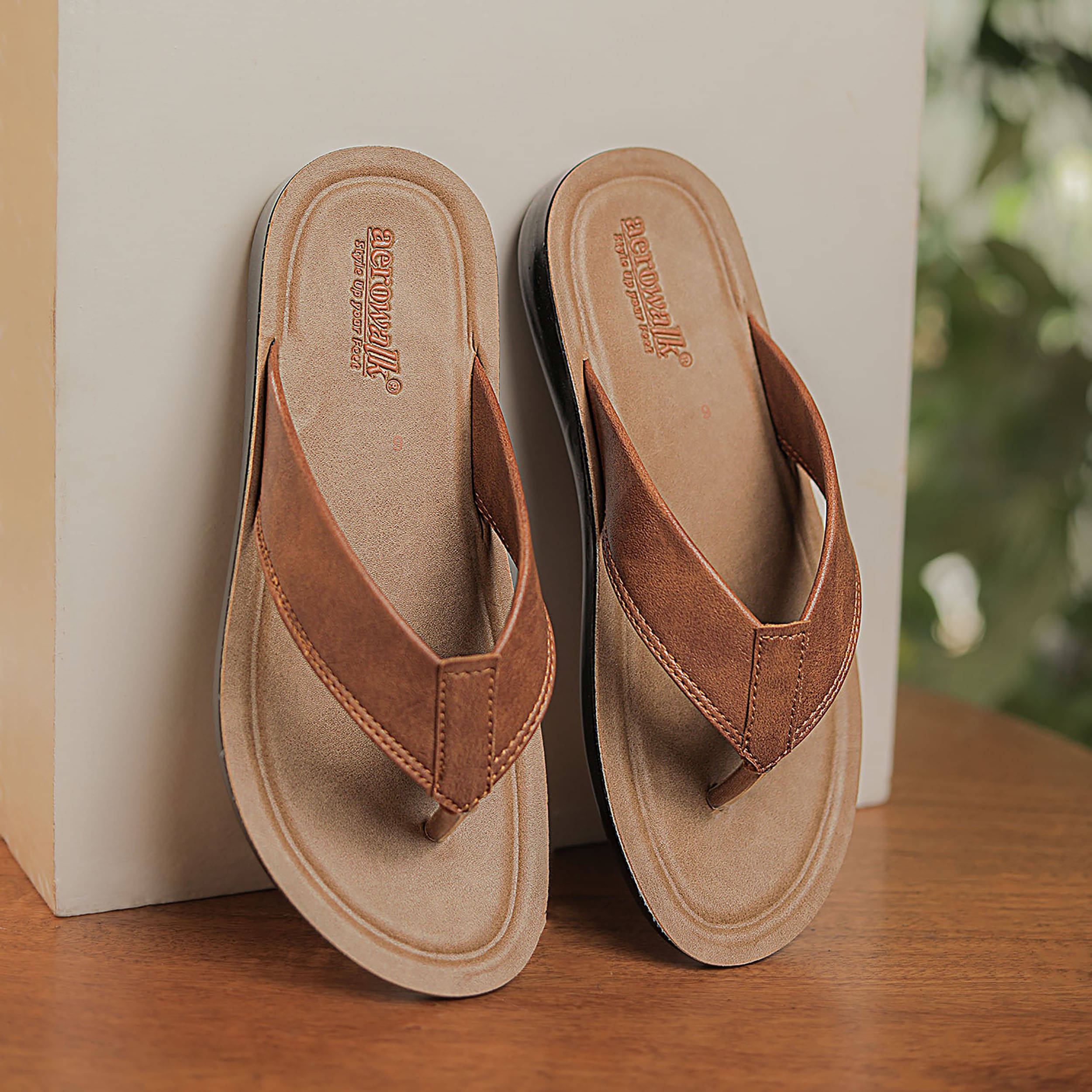     			Aerowalk Tan Men's Thong Flip Flop