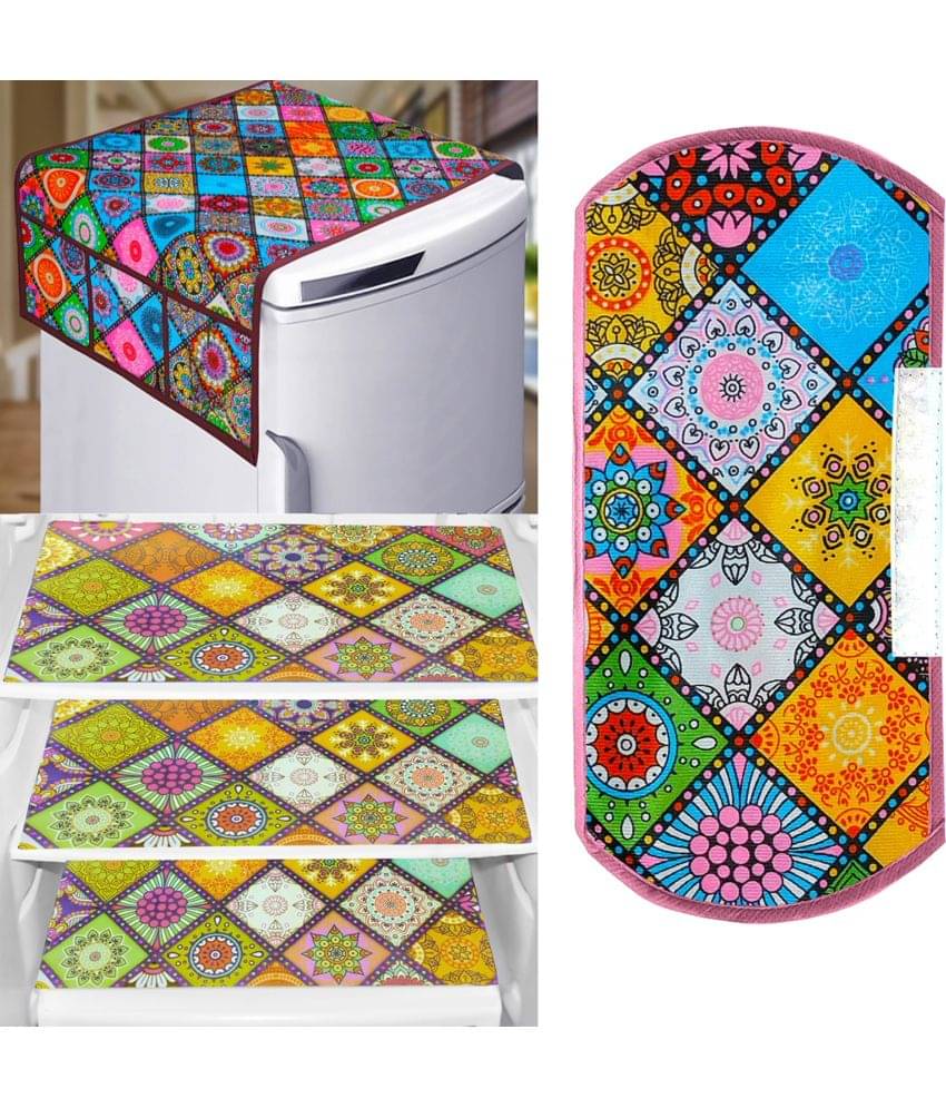     			Crosmo Polyester Ethnic Fridge Mat & Cover ( 64 18 ) Pack of 5 - Multicolor