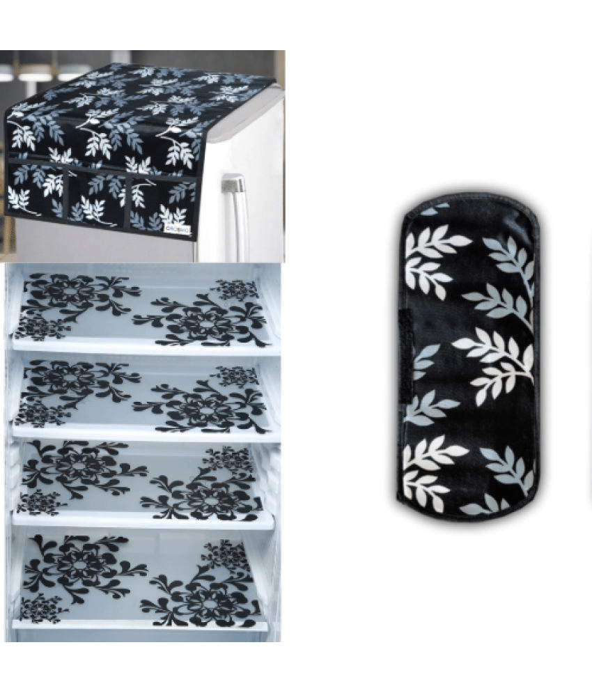 Crosmo Polyester Floral Printed Fridge Mat & Cover ( 64 18 ) Pack of 6 - Multicolor