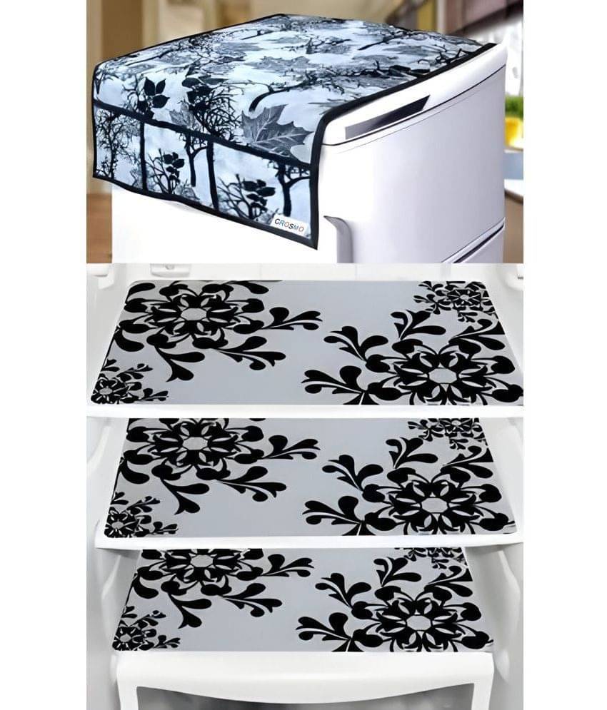 Crosmo Polyester Floral Printed Fridge Mat & Cover ( 64 18 ) Pack of 4 - Multicolor Crosmo Polyester Floral Printed Fridge Mat & Cover ( 64 18 ) Pack of 4 - Multicolor