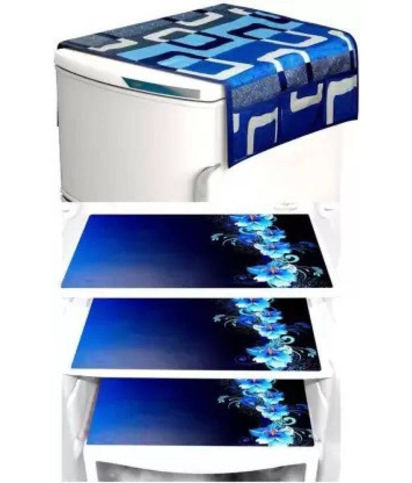 Crosmo Polyester Geometric Fridge Mat & Cover ( 64 18 ) Pack of 4 - Blue Crosmo Polyester Geometric Fridge Mat & Cover ( 64 18 ) Pack of 4 - Blue