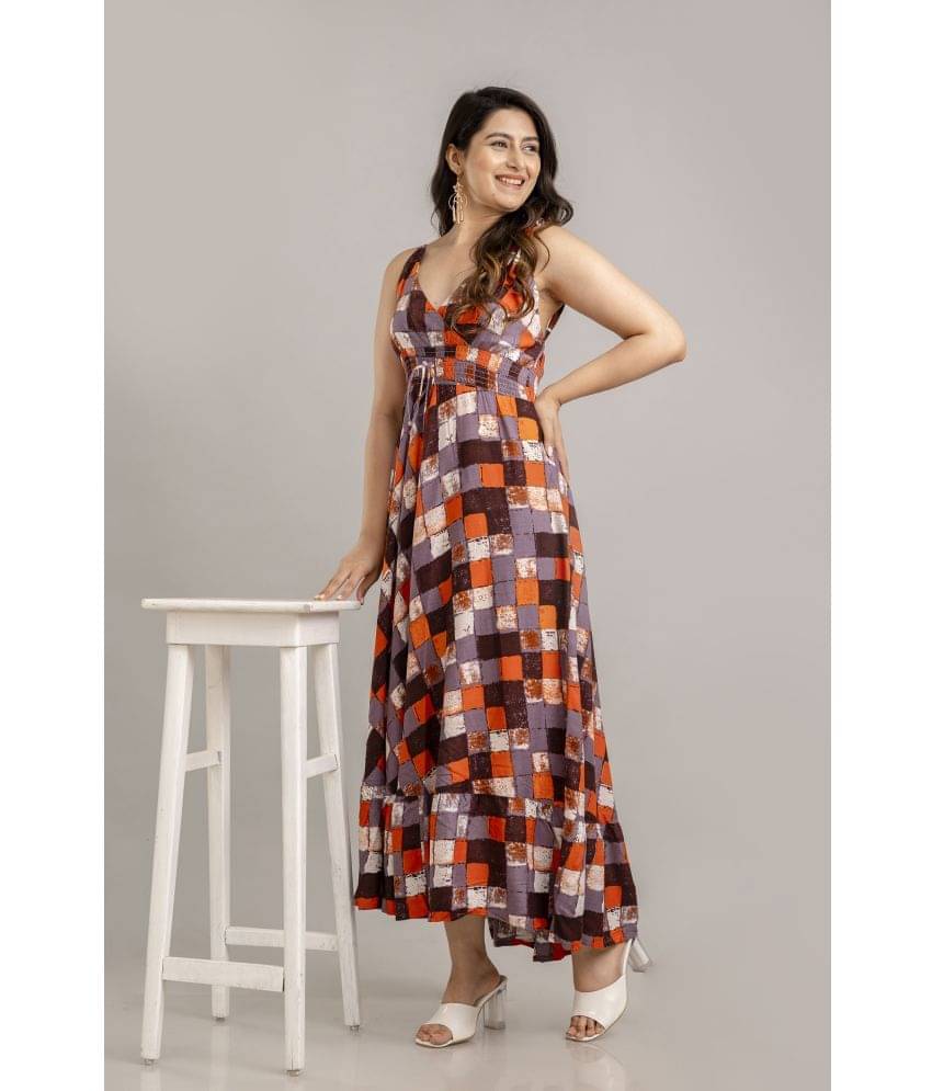 Frionkandy Women Rayon Printed Fit & Flare Dress ( Multicolor ) Frionkandy Women Rayon Printed Fit & Flare Dress ( Multicolor )