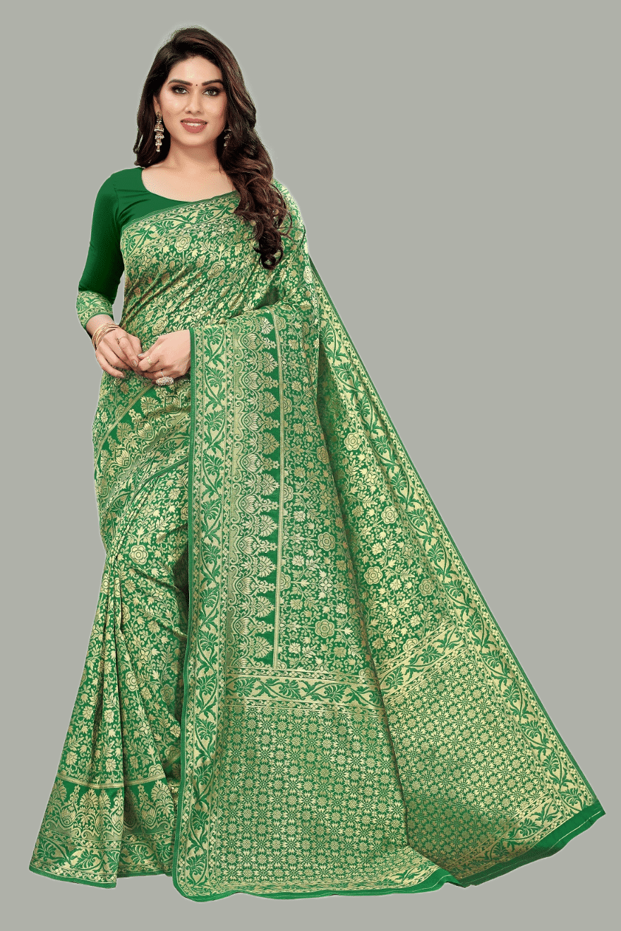     			GARIYA Banarasi Silk Embellished Saree With Unstitched Blouse Piece ( Green )