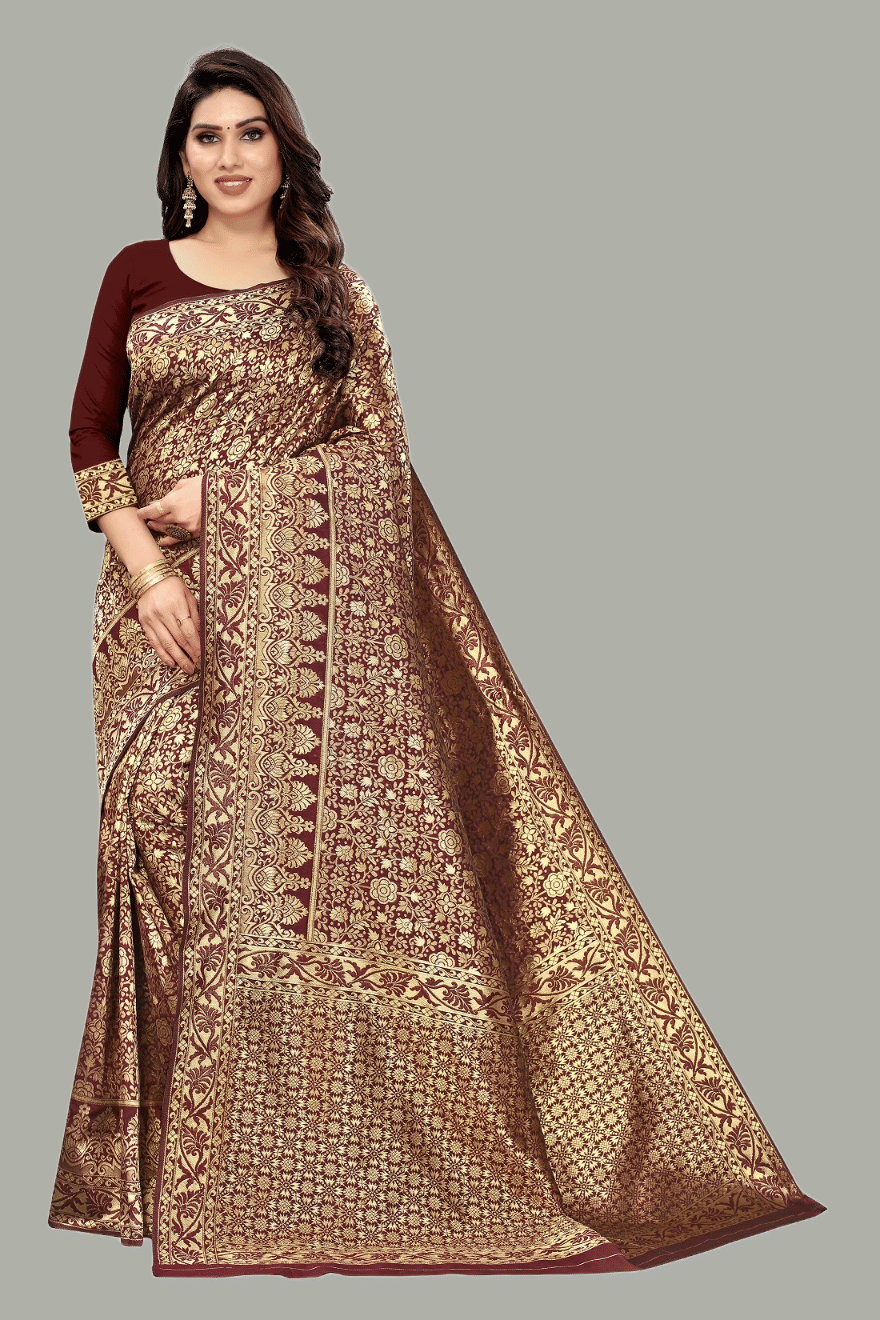 GARIYA Banarasi Silk Embellished Saree With Unstitched Blouse Piece ( Black ) - Sarees | Buy online on ZillyBuy