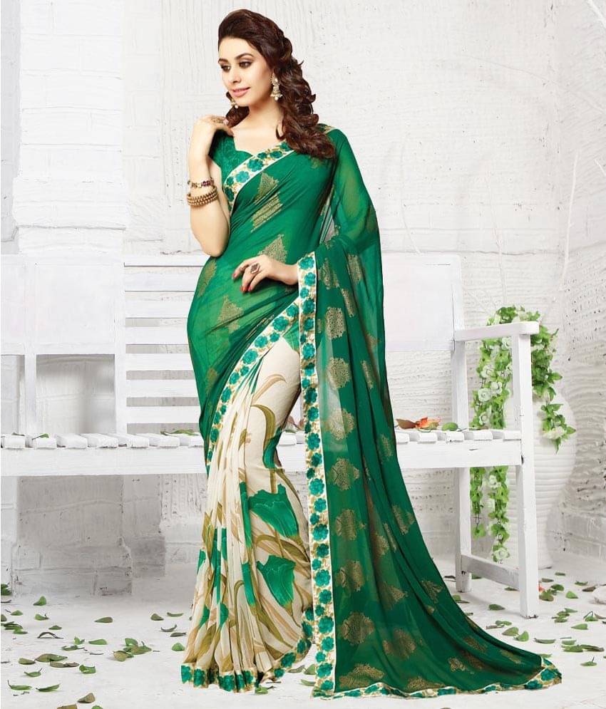 Gazal Fashions Georgette Printed Saree With Unstitched Blouse Piece ( Green ) Gazal Fashions Georgette Printed Saree With Unstitched Blouse Piece ( Green )