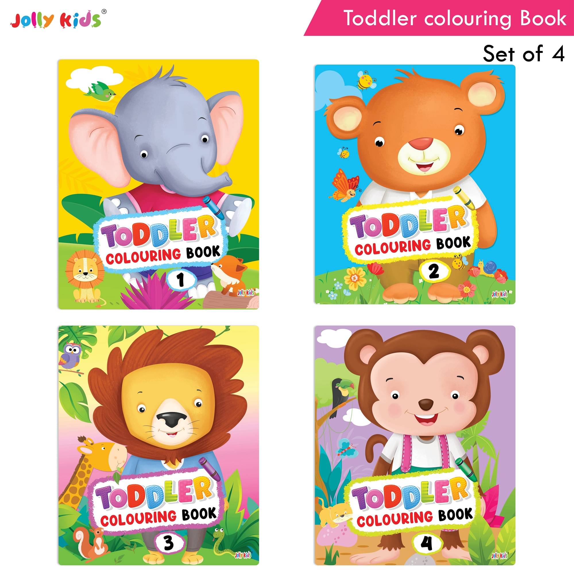     			Jolly Kids Toddler Colouring Die-Cut Animals Shape Activity Books Set of 4 for Kids| Ages 1-6 Years