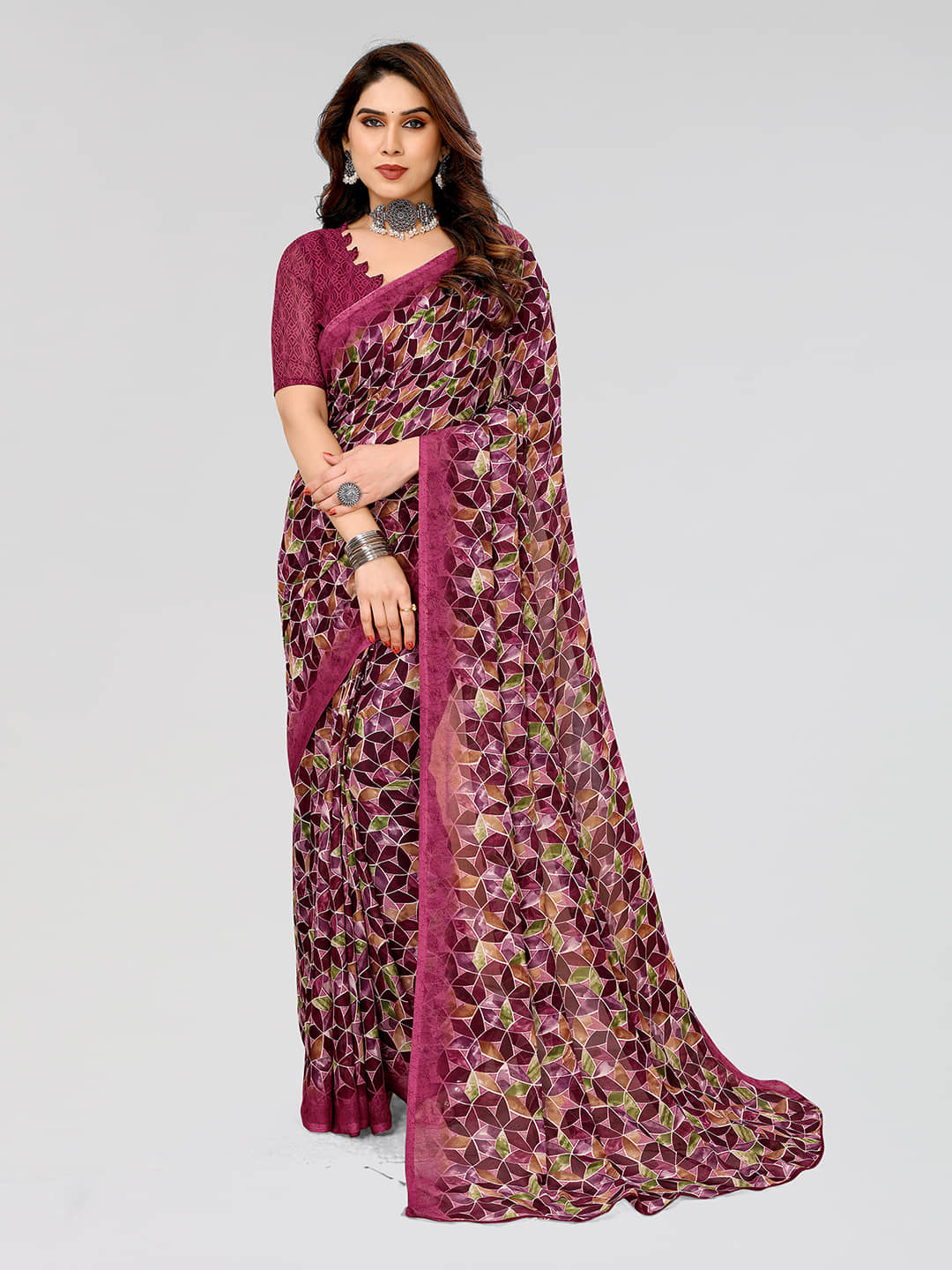 Kashvi Sarees Georgette Printed Saree With Unstitched Blouse Piece ( Pink ) - Sarees | Buy online on ZillyBuy