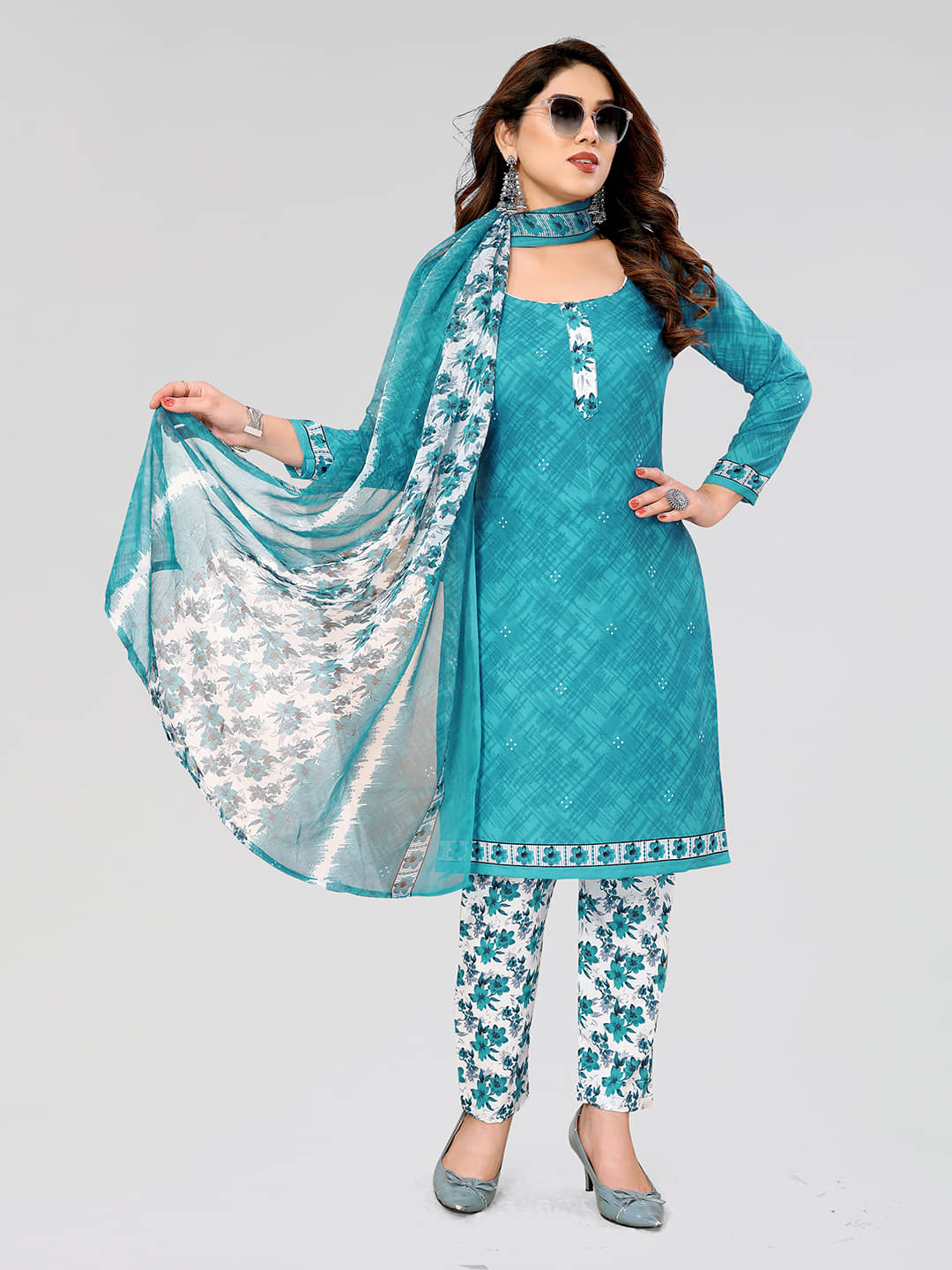 Kashvi Unstitched Crepe Printed Dress Material - Sea Green ( Pack of 1 ) - Unstitched Fabrics | Buy online on ZillyBuy