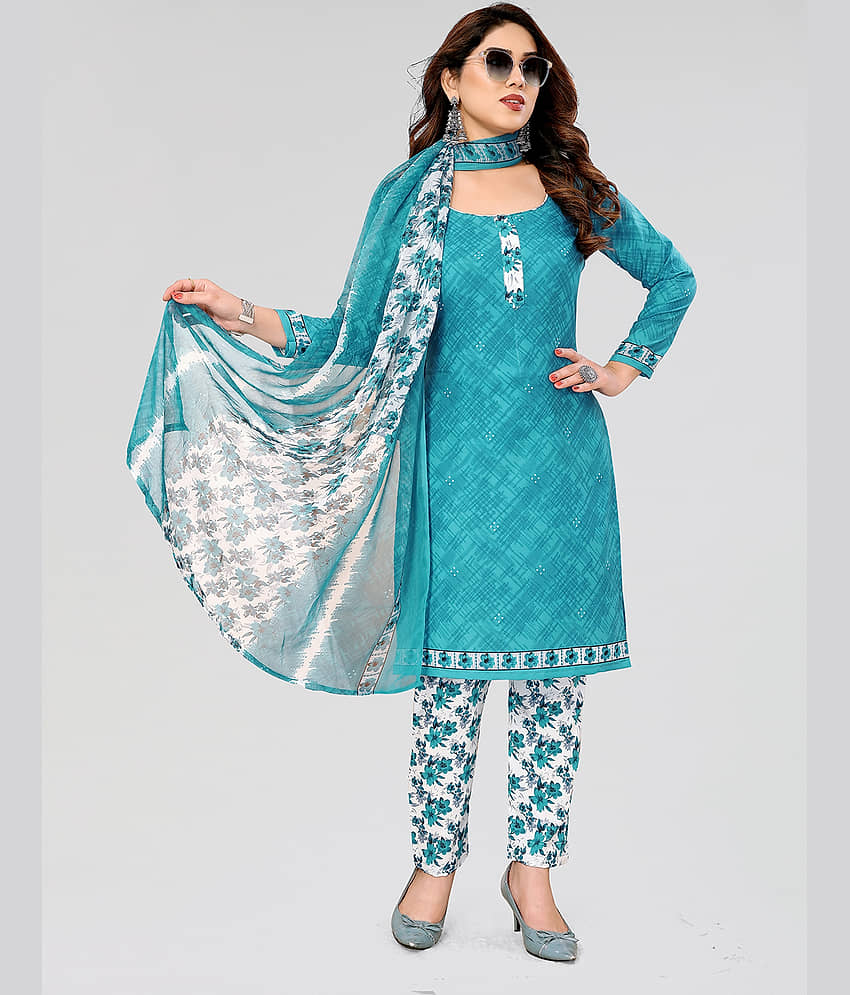 Kashvi Unstitched Crepe Printed Dress Material - Sea Green ( Pack of 1 ) - Unstitched Fabrics | Buy online on ZillyBuy