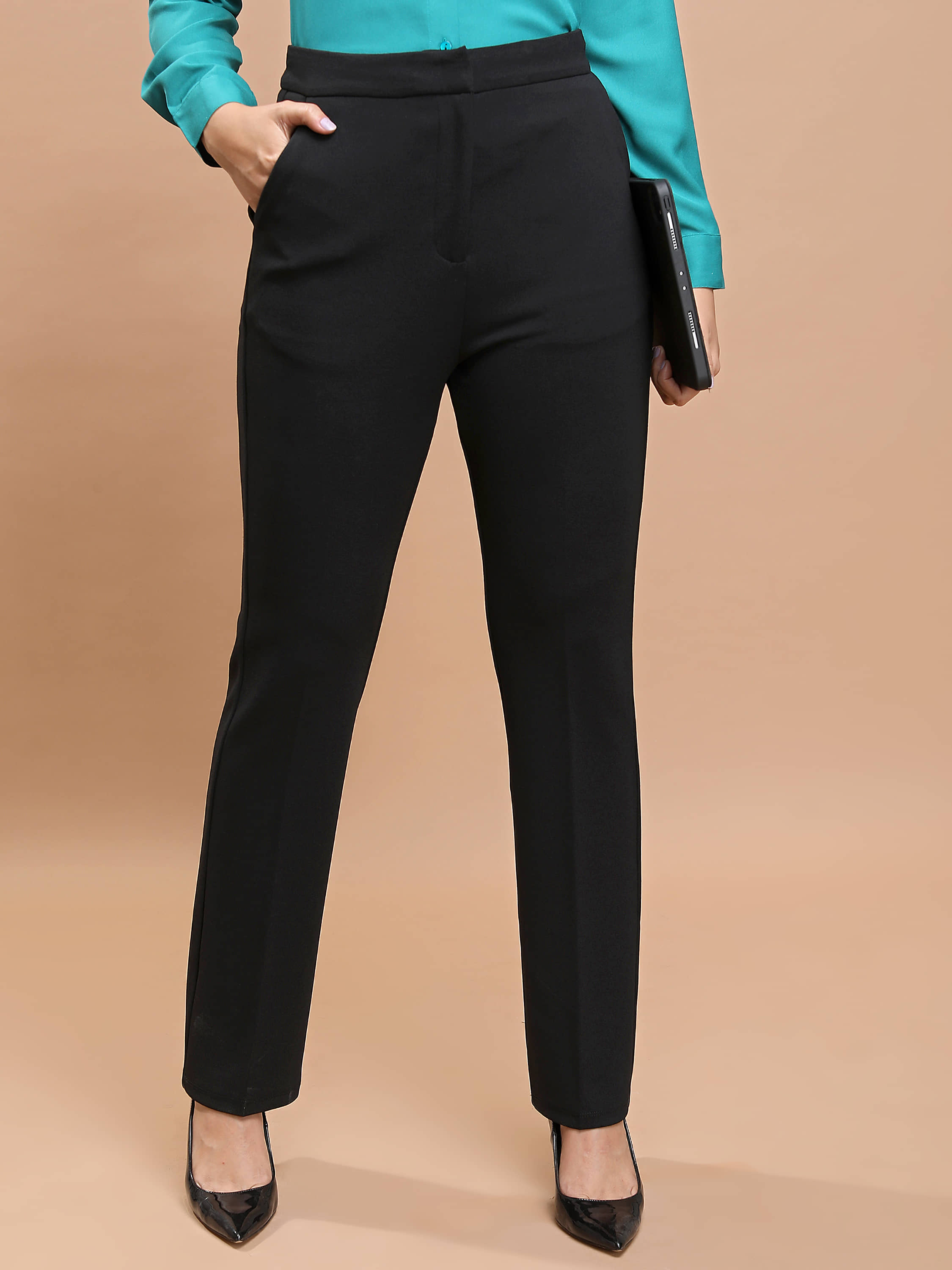 Yash Gallery Black Lycra Regular Women's Casual Pants Pack of