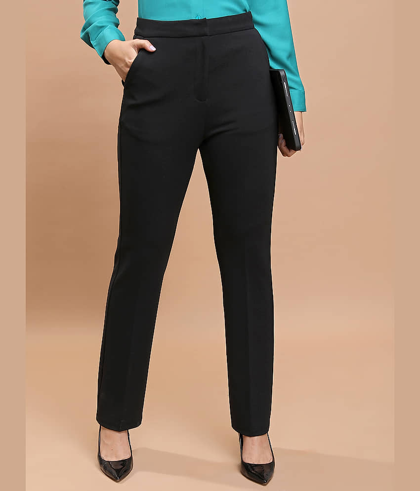 Yash Gallery Black Lycra Regular Women's Casual Pants Pack of