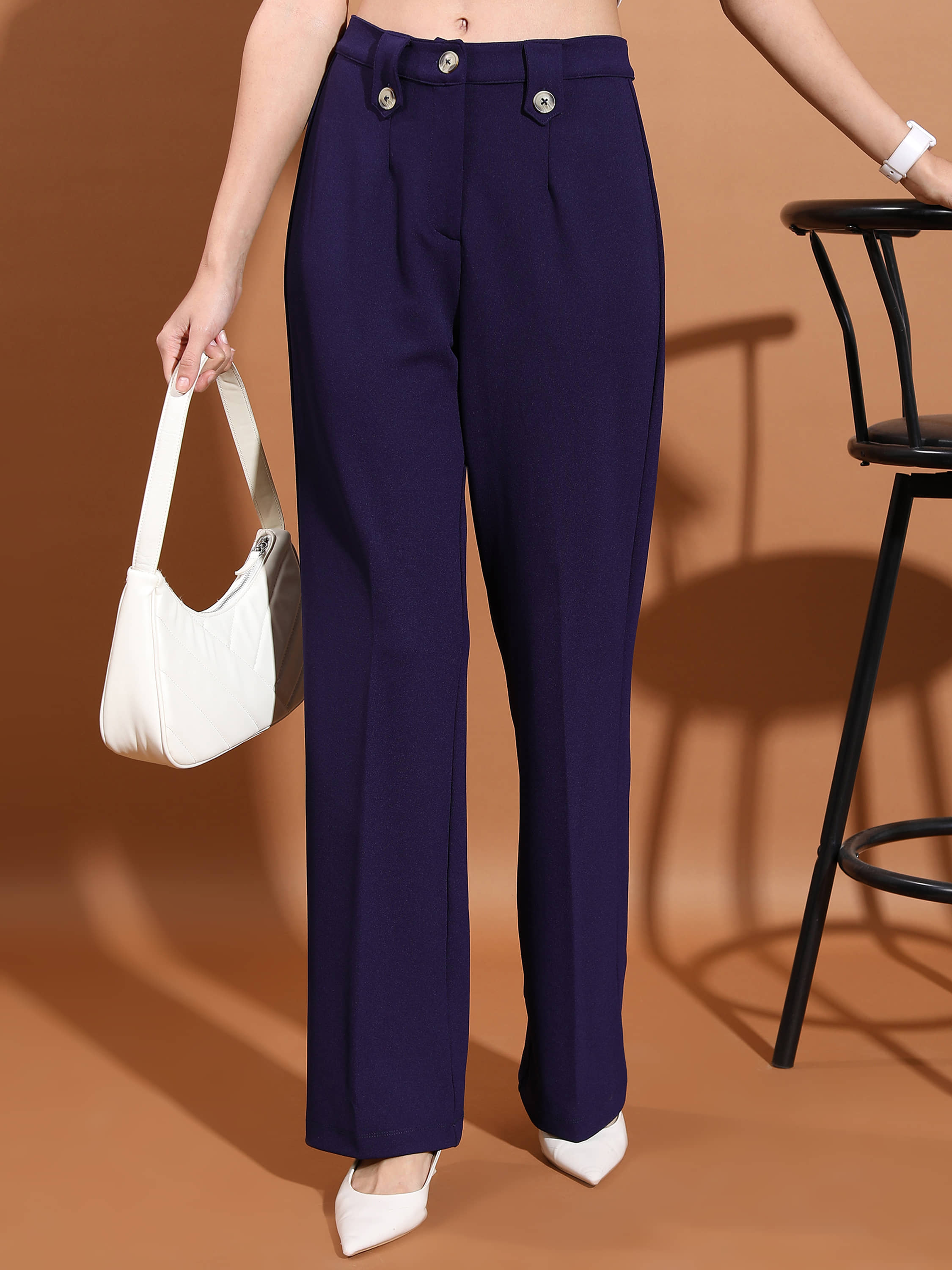 Ketch Navy Polyester Regular Women's Casual Pants ( Pack of 1 ) - Trousers | Buy online on ZillyBuy