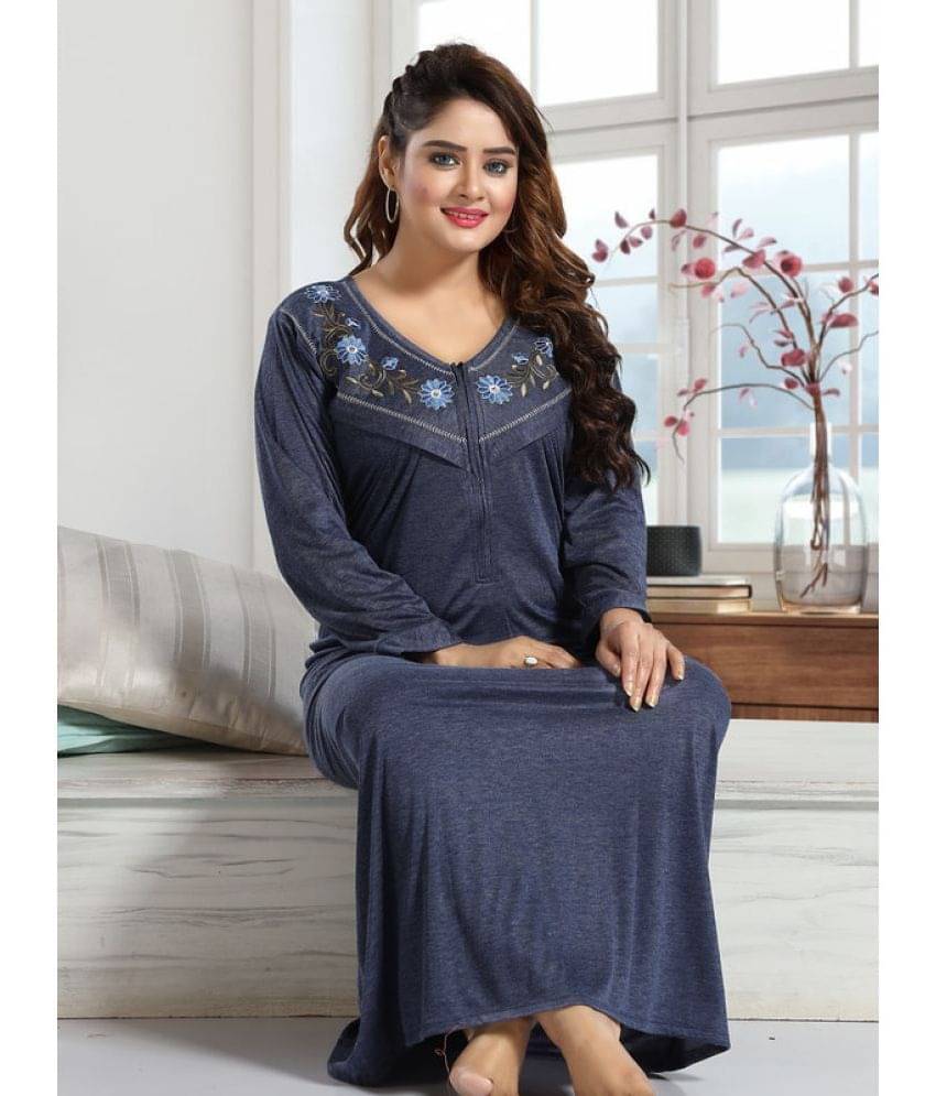 Ladyvenom Navy Blue Hosiery Women's Nightwear Nighty & Night Gowns ( Pack of 1 ) Ladyvenom Navy Blue Hosiery Women's Nightwear Nighty & Night Gowns ( Pack of 1 )