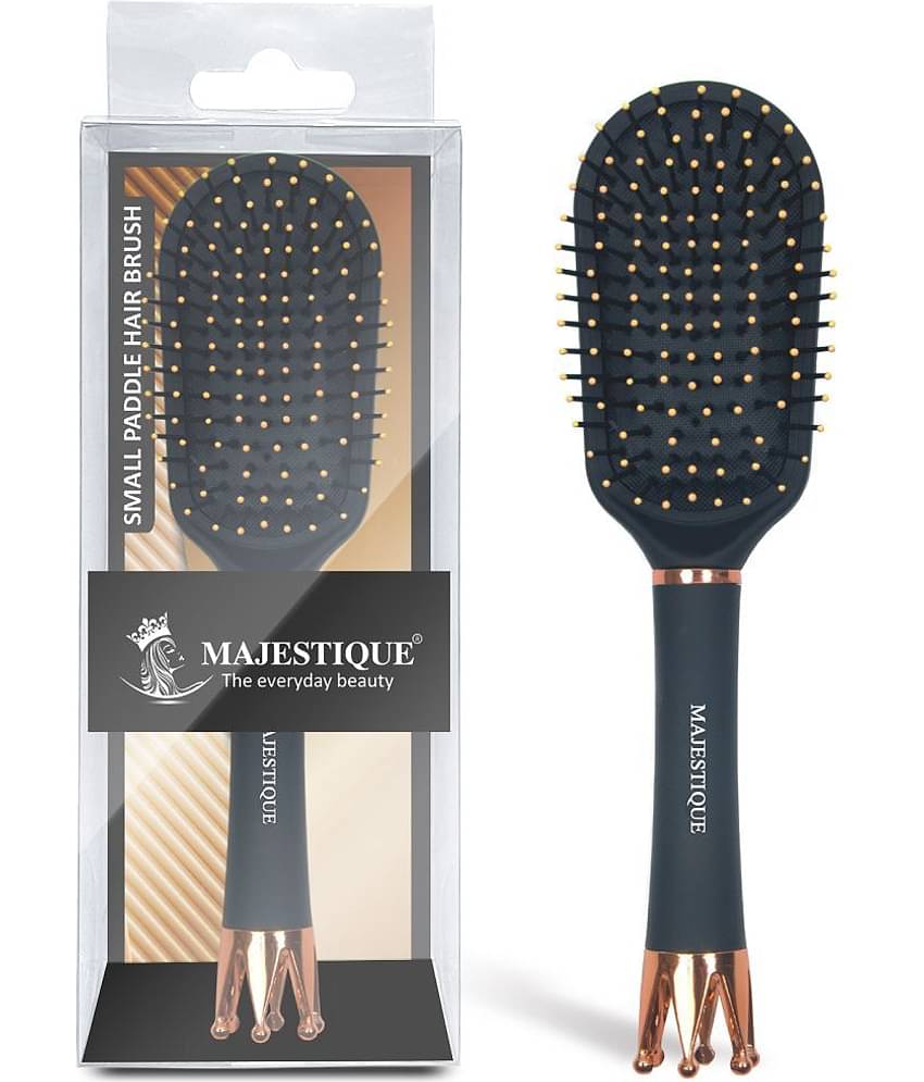 Majestique Small Paddle Hair Brush Bio-Friendly Detangling Brush Hair Comb Crown Handle - 1Pcs Black