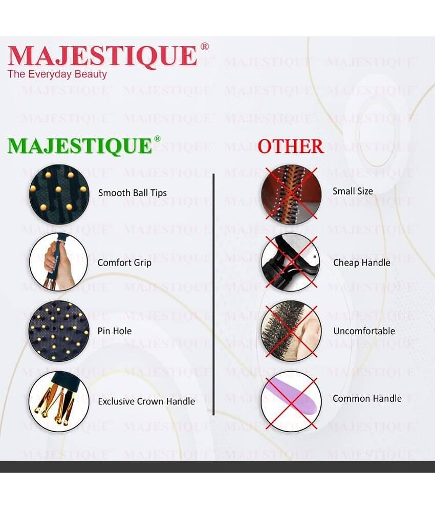 Majestique Small Paddle Hair Brush Bio-Friendly Detangling Brush Hair Comb Crown Handle - 1Pcs Black