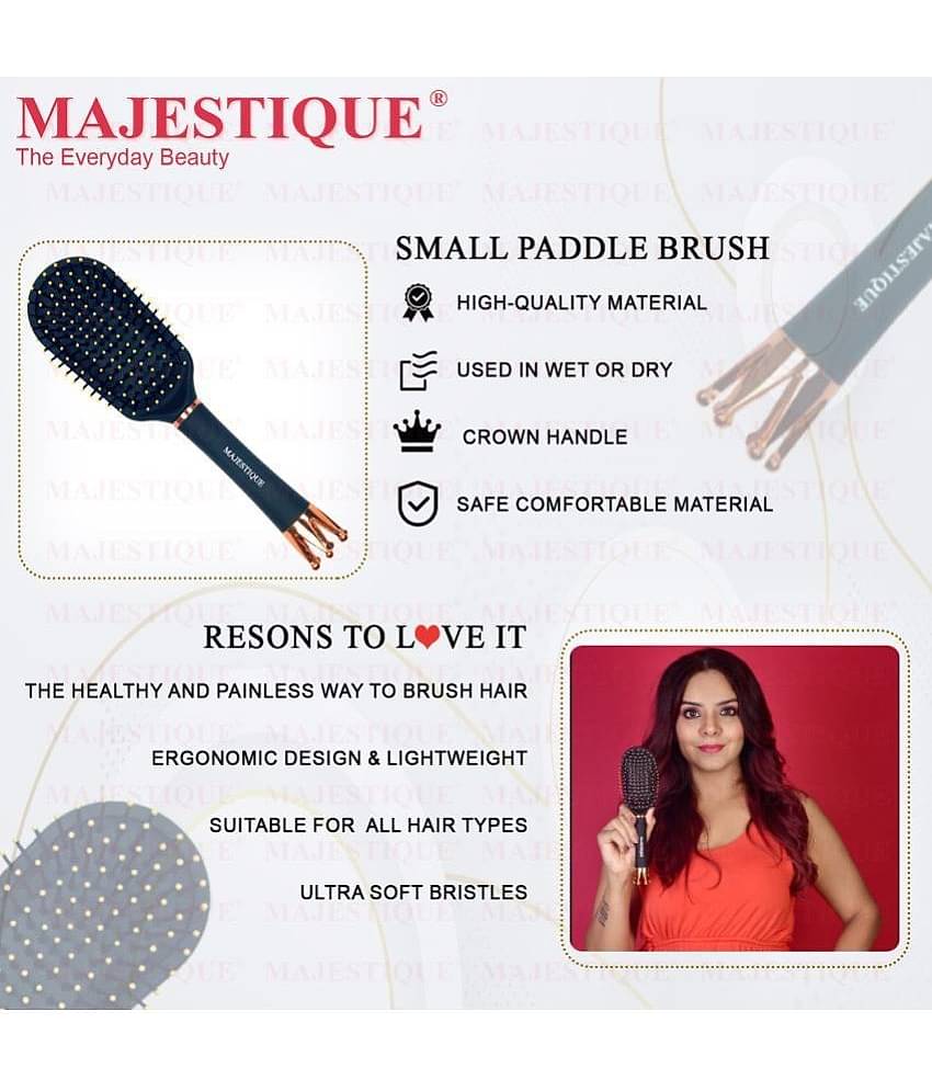 Majestique Small Paddle Hair Brush Bio-Friendly Detangling Brush Hair Comb Crown Handle - 1Pcs Black