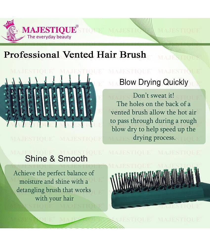 Majestique Vented Hair Brush for Blow Drying Long Thin Dry or Wet Styling for Women - 1 Pcs (Green)