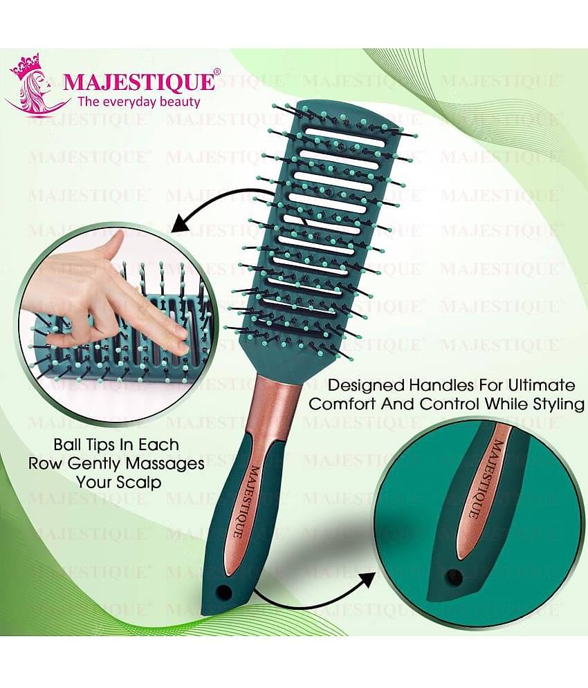 Majestique Vented Hair Brush for Blow Drying Long Thin Dry or Wet Styling for Women - 1 Pcs (Green)