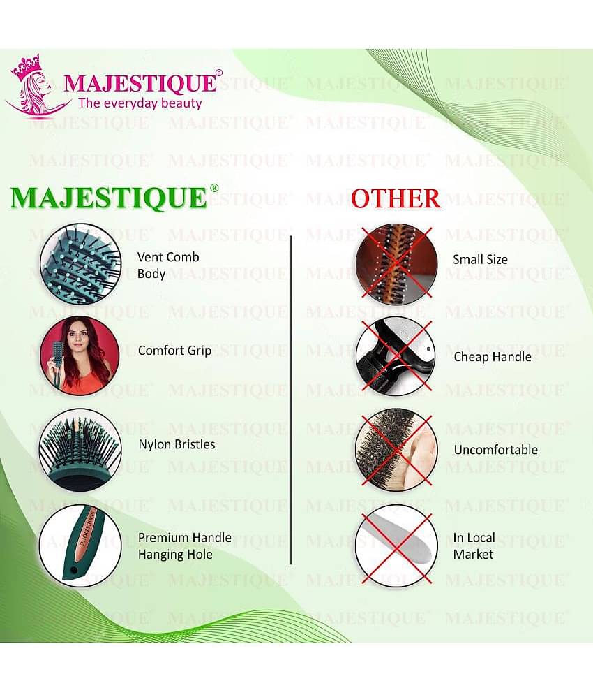 Majestique Vented Hair Brush for Blow Drying Long Thin Dry or Wet Styling for Women - 1 Pcs (Green)