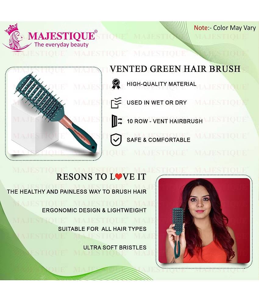 Majestique Vented Hair Brush for Blow Drying Long Thin Dry or Wet Styling for Women - 1 Pcs (Green)