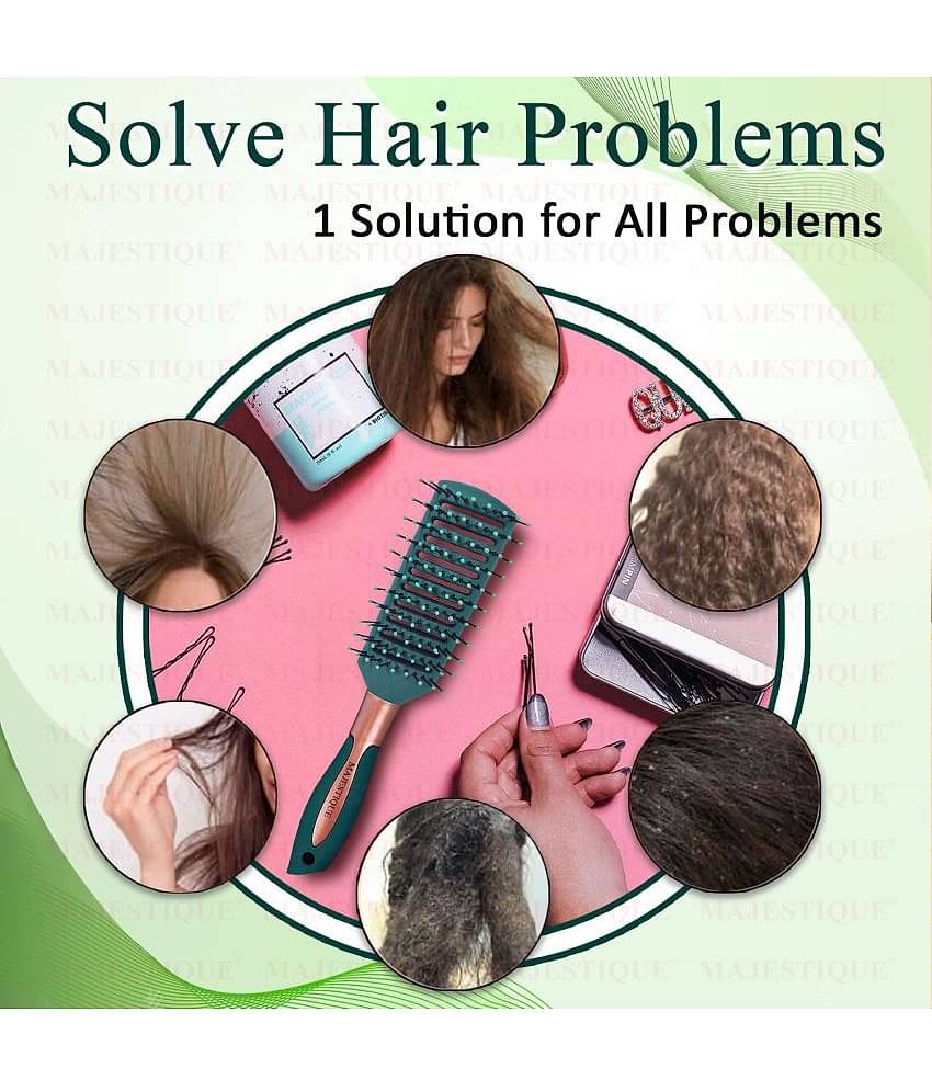 Majestique Vented Hair Brush for Blow Drying Long Thin Dry or Wet Styling for Women - 1 Pcs (Green)