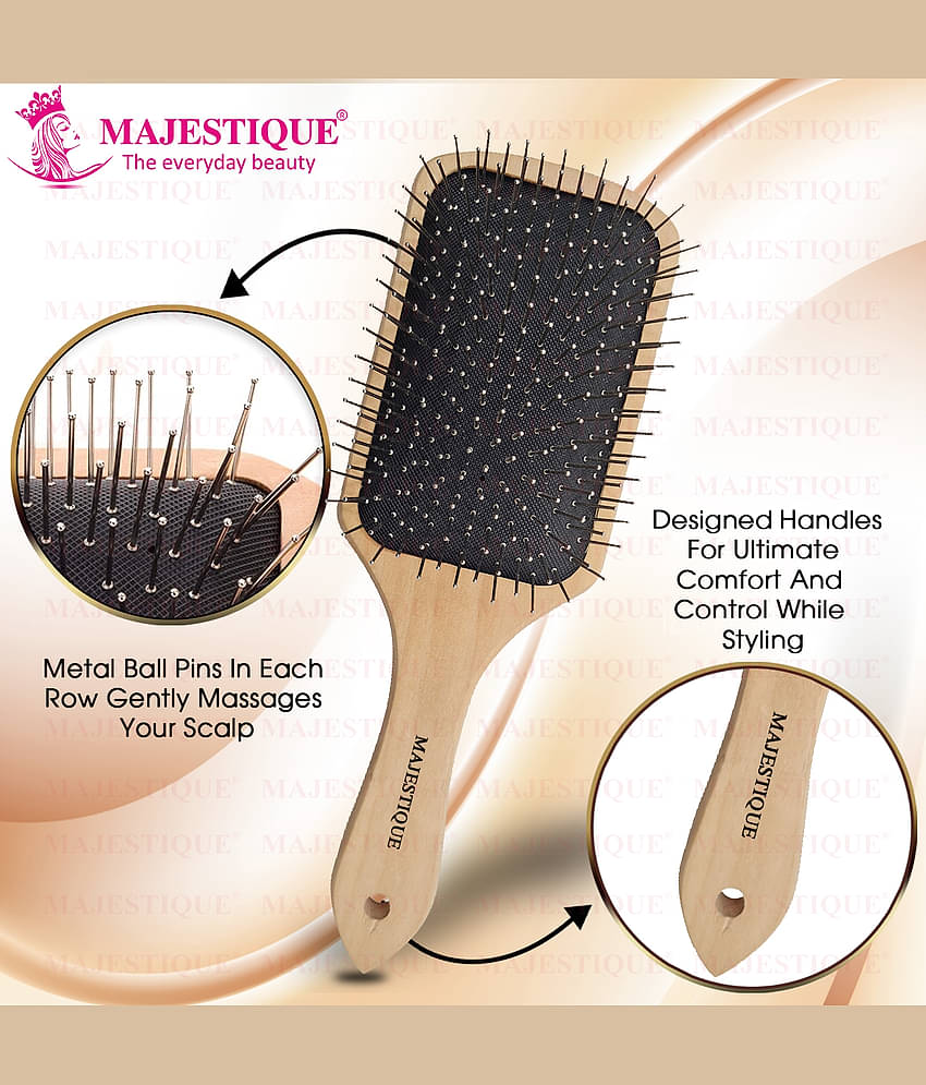 Majestique Premium Wooden Metal Pin Brush, Eco Friendly Wooden Hair Brush with Metal Pin Bristles