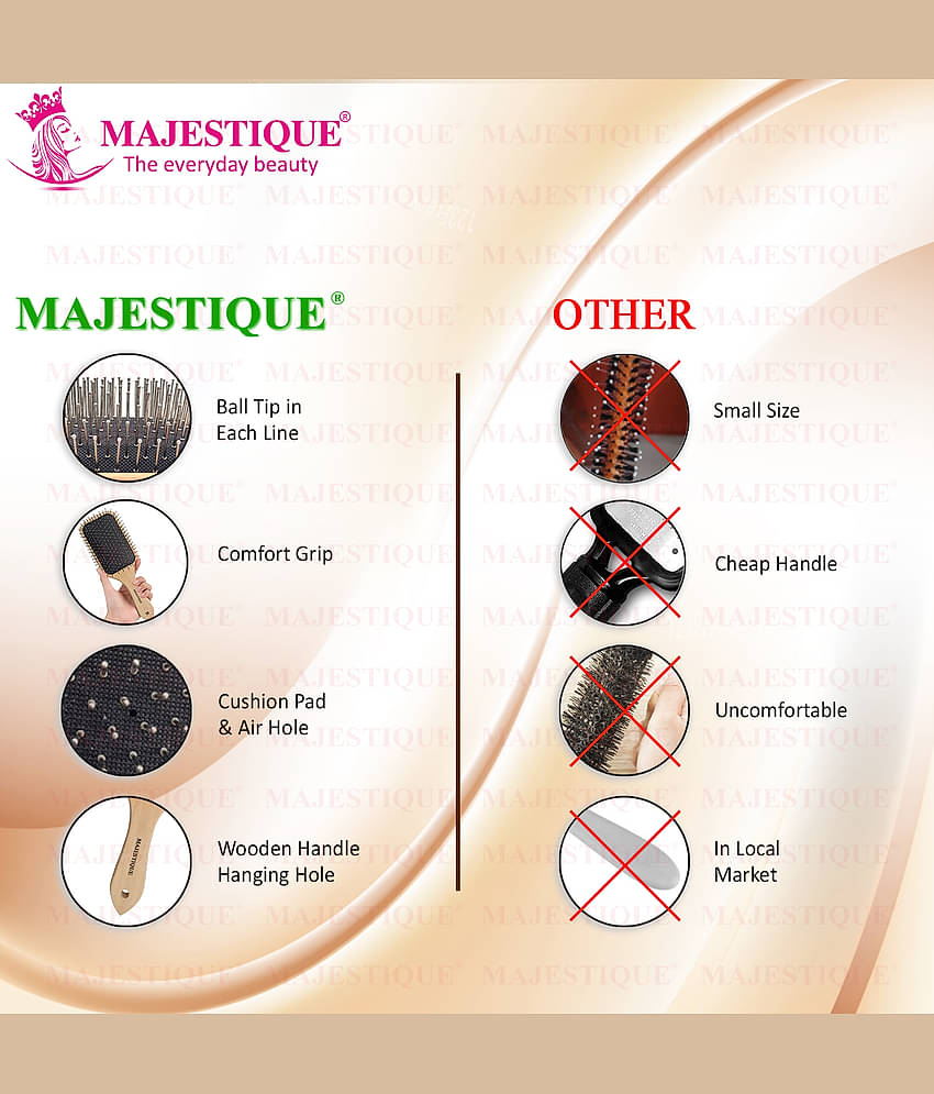 Majestique Premium Wooden Metal Pin Brush, Eco Friendly Wooden Hair Brush with Metal Pin Bristles