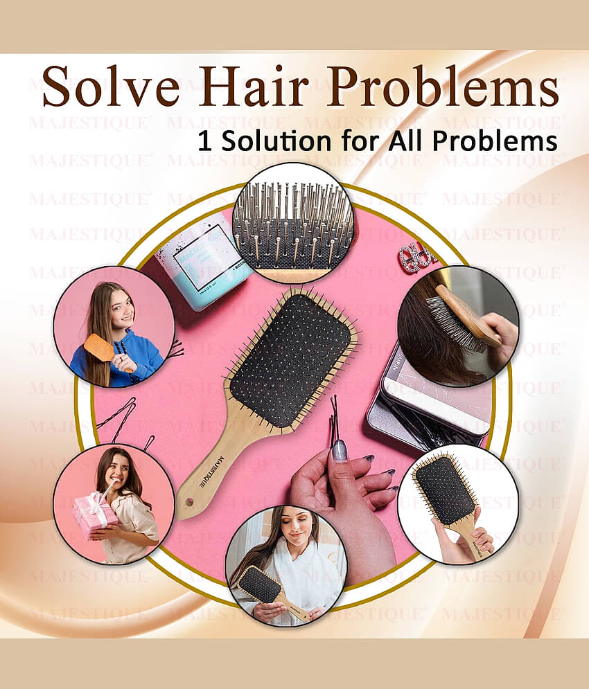 Majestique Premium Wooden Metal Pin Brush, Eco Friendly Wooden Hair Brush with Metal Pin Bristles