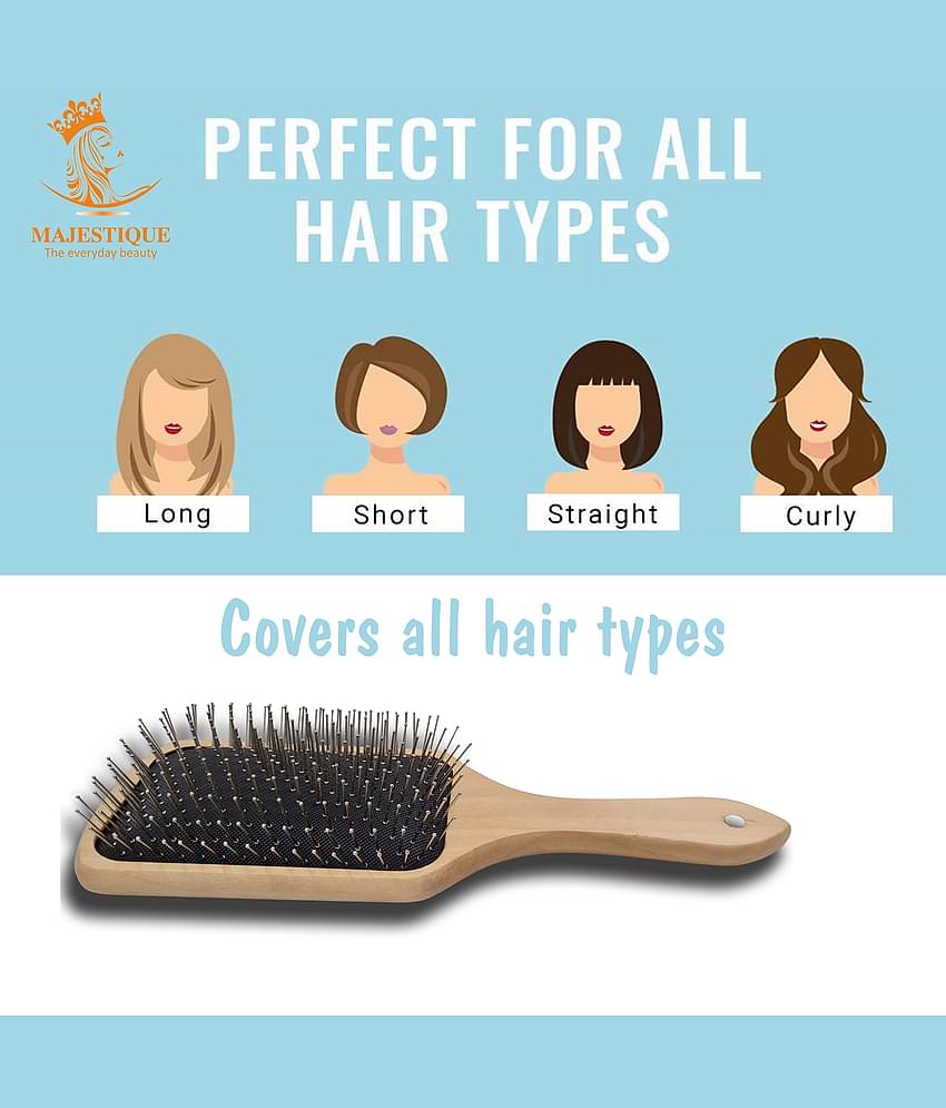 Majestique Premium Wooden Metal Pin Brush, Eco Friendly Wooden Hair Brush with Metal Pin Bristles