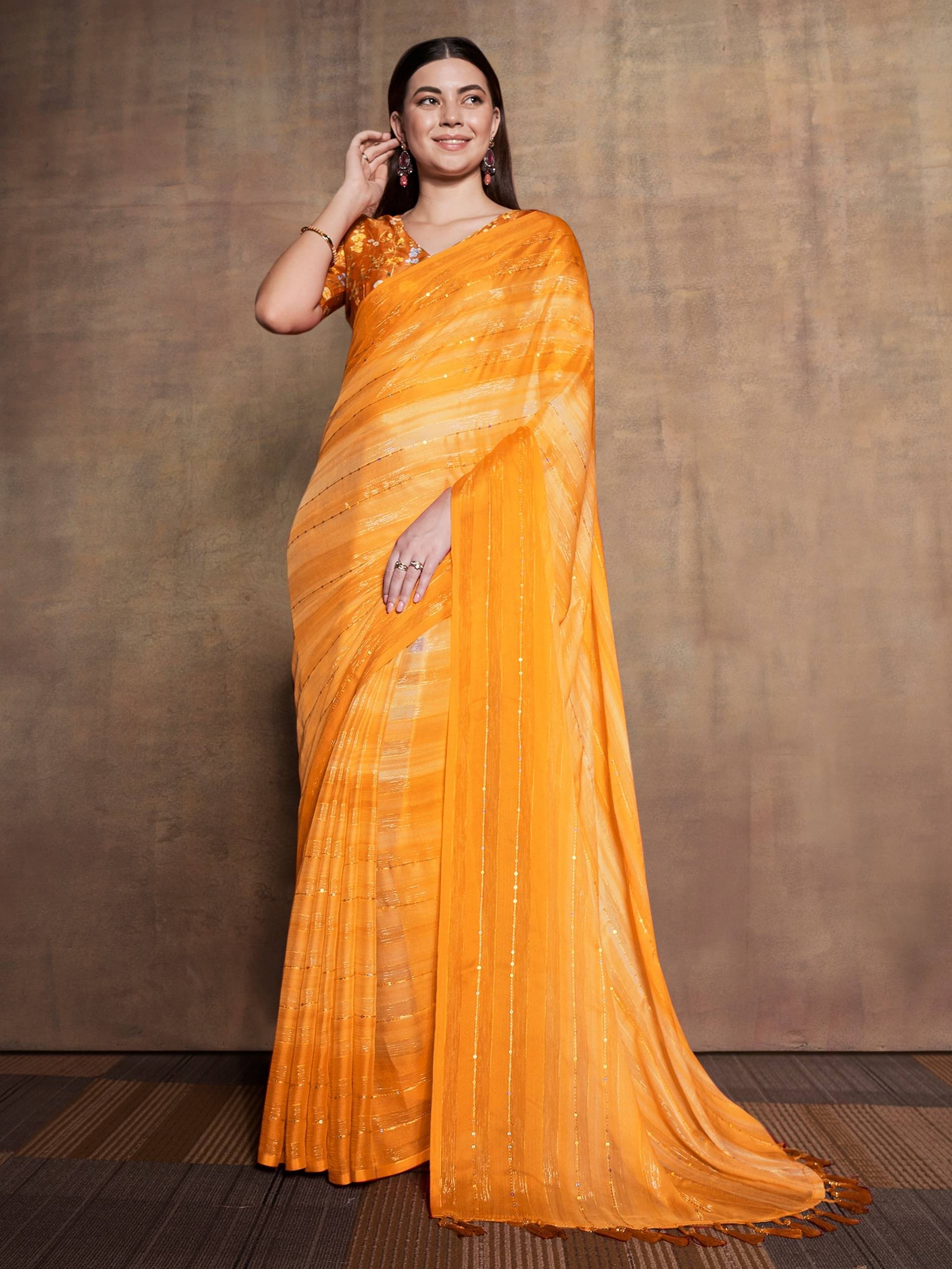     			Rekha Maniyar Chiffon Printed Saree With Unstitched Blouse Piece ( Yellow )