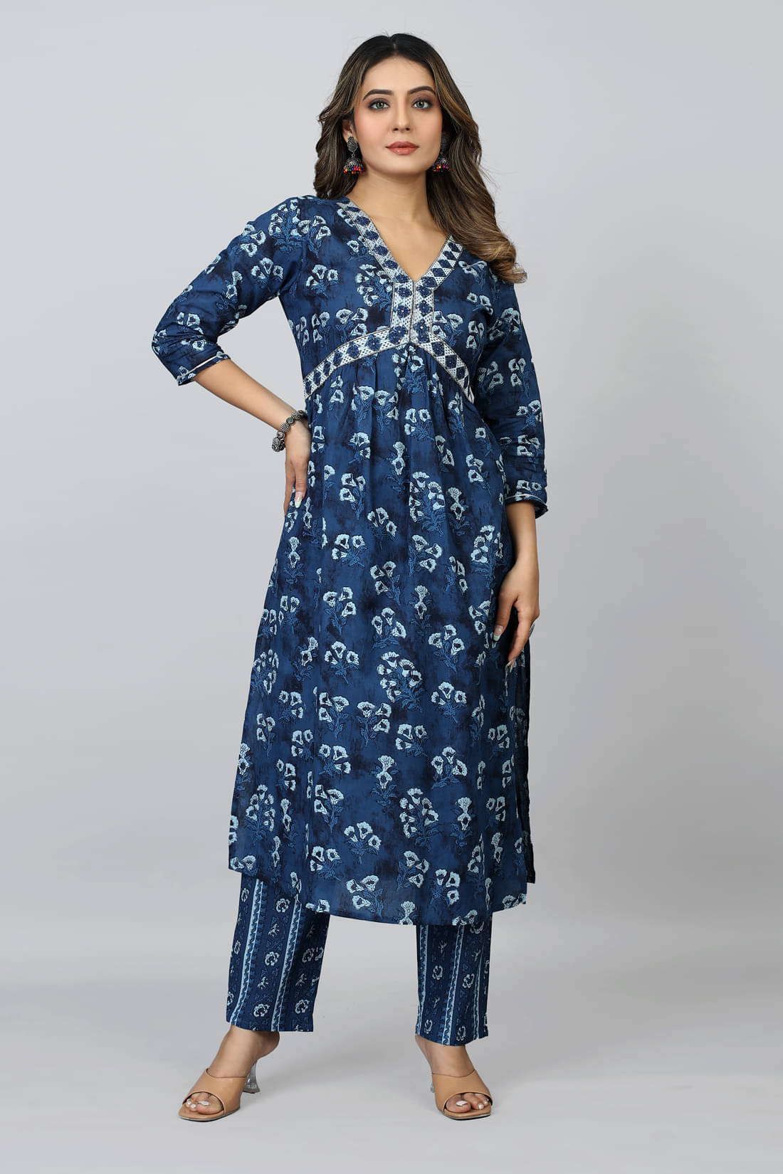 SARRAS Cotton Printed Kurti With Pants Women's Stitched Salwar Suit - Blue ( Pack of 1 ) SARRAS Cotton Printed Kurti With Pants Women's Stitched Salwar Suit - Blue ( Pack of 1 )