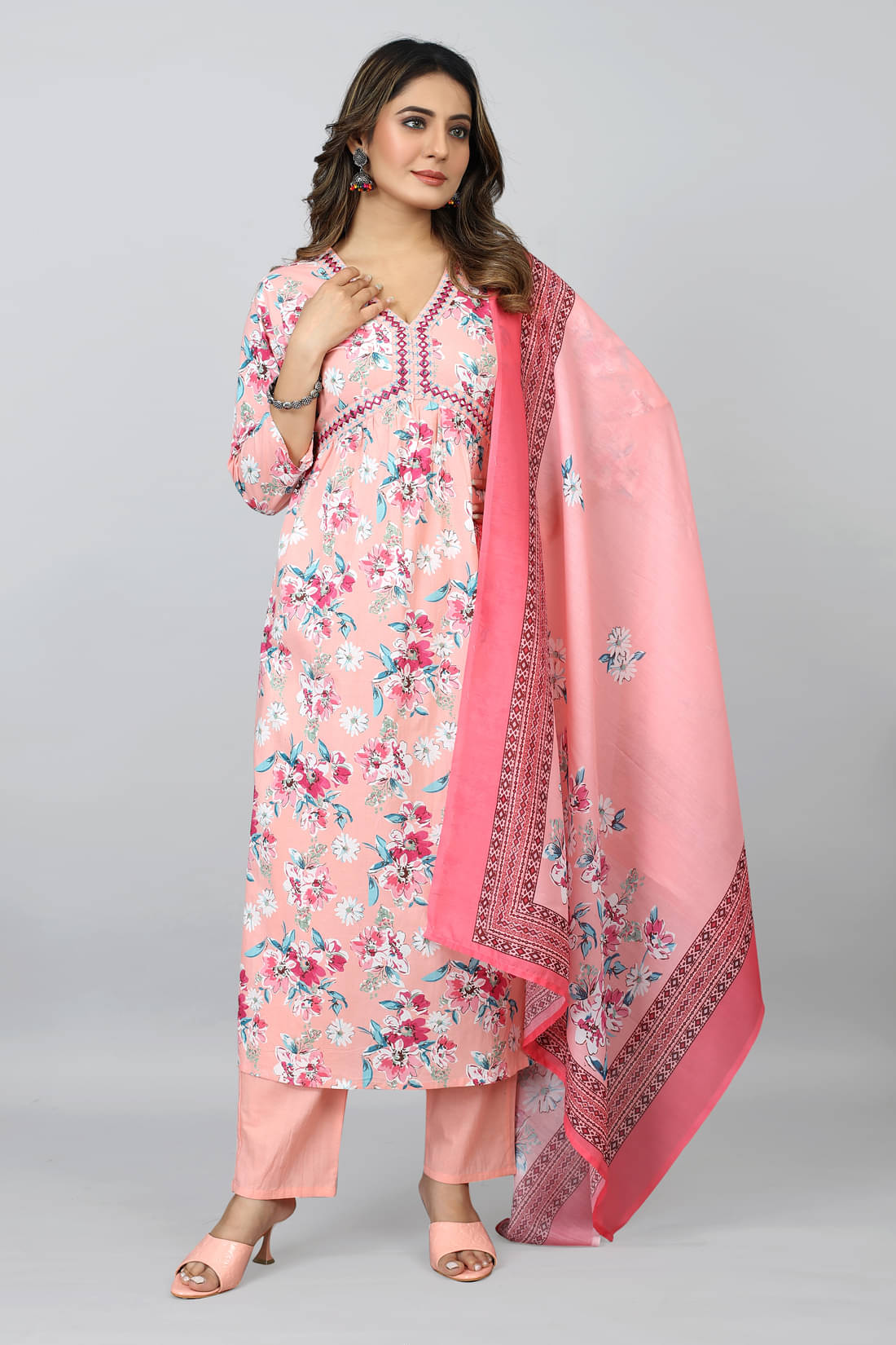     			SARRAS Cotton Printed Kurti With Pants Women's Stitched Salwar Suit - Pink ( Pack of 1 )