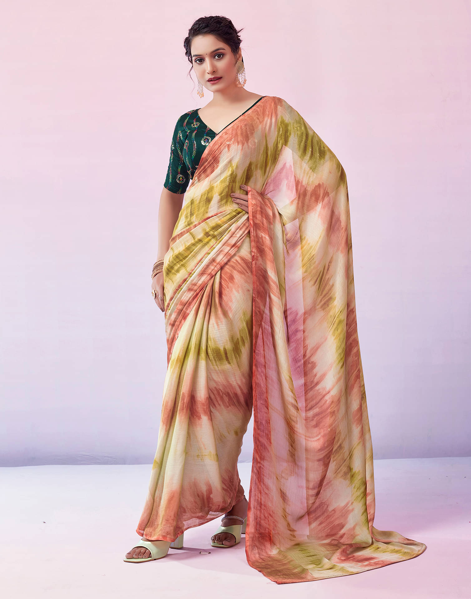     			Samah Chiffon Printed Ready to Wear Saree With Unstitched Blouse Piece ( Multicolor )