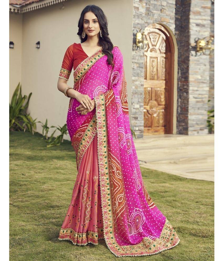 Samah Chiffon Printed Saree With Unstitched Blouse Piece ( Pink ) Samah Chiffon Printed Saree With Unstitched Blouse Piece ( Pink )