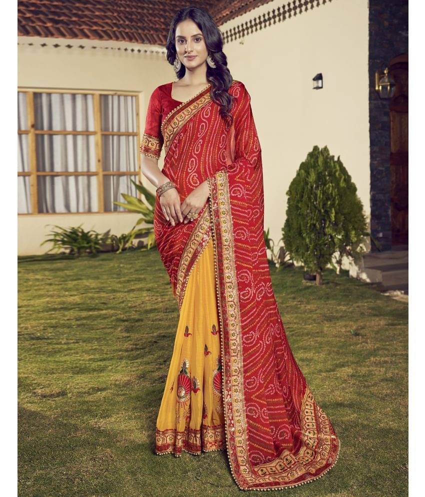 Samah Chiffon Printed Saree With Unstitched Blouse Piece ( Red ) Samah Chiffon Printed Saree With Unstitched Blouse Piece ( Red )