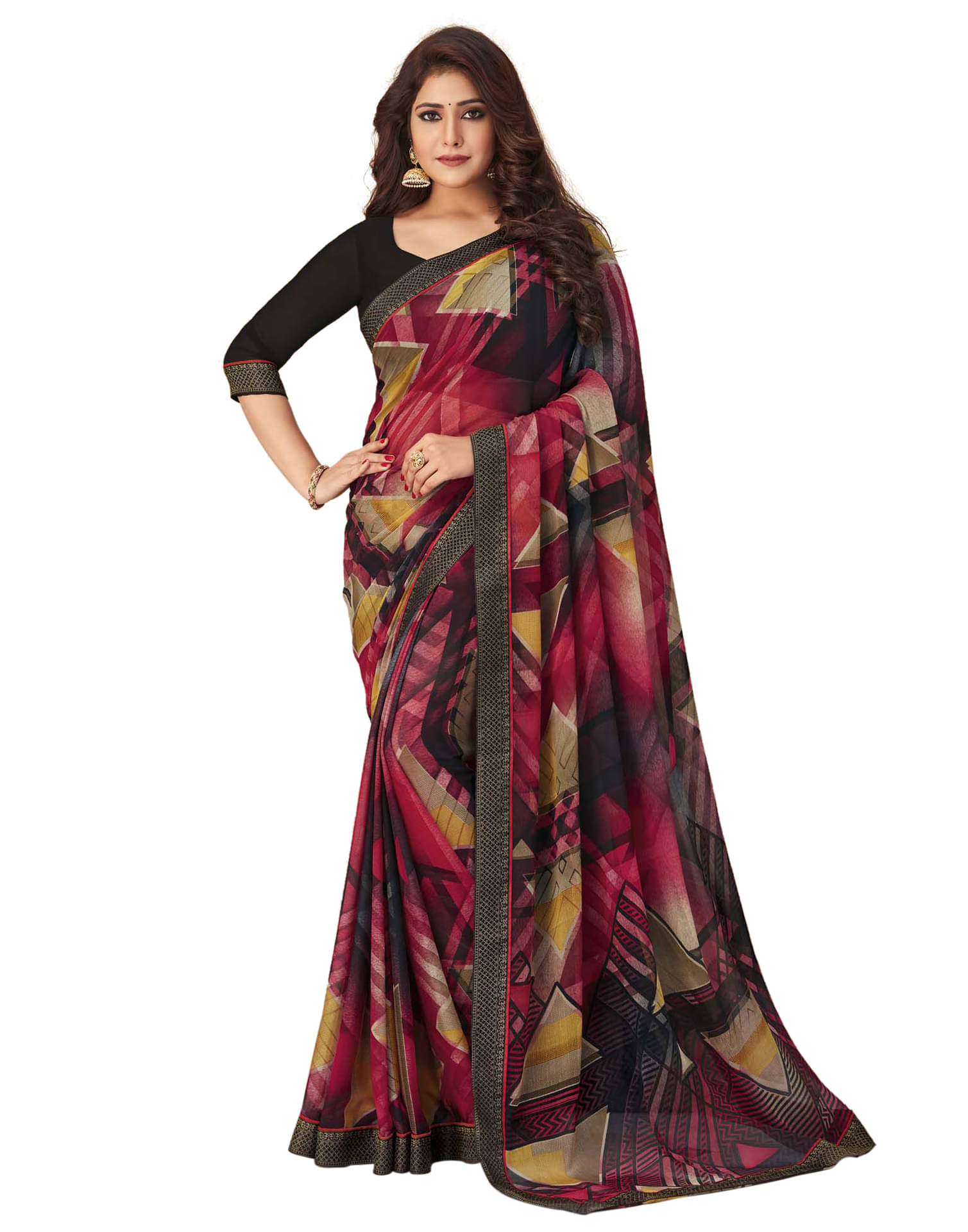 Samah Chiffon Printed Saree With Unstitched Blouse Piece ( Multicolor )     			Samah Chiffon Printed Saree With Unstitched Blouse Piece ( Multicolor )