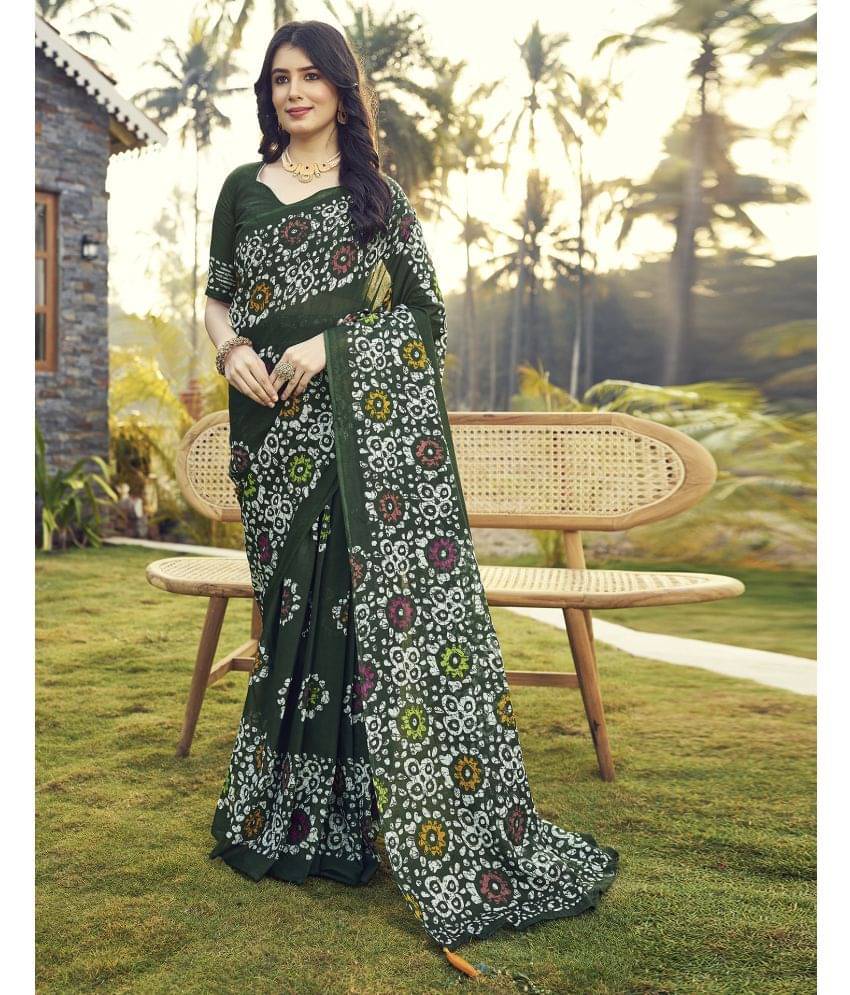     			Samah Cotton Printed Ready to Wear Saree With Unstitched Blouse Piece ( Green )