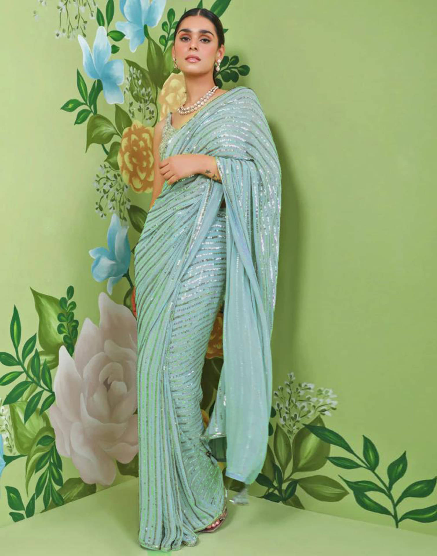 Samah Georgette Embellished Saree With Unstitched Blouse Piece ( Light Green ) Samah Georgette Embellished Saree With Unstitched Blouse Piece ( Light Green )